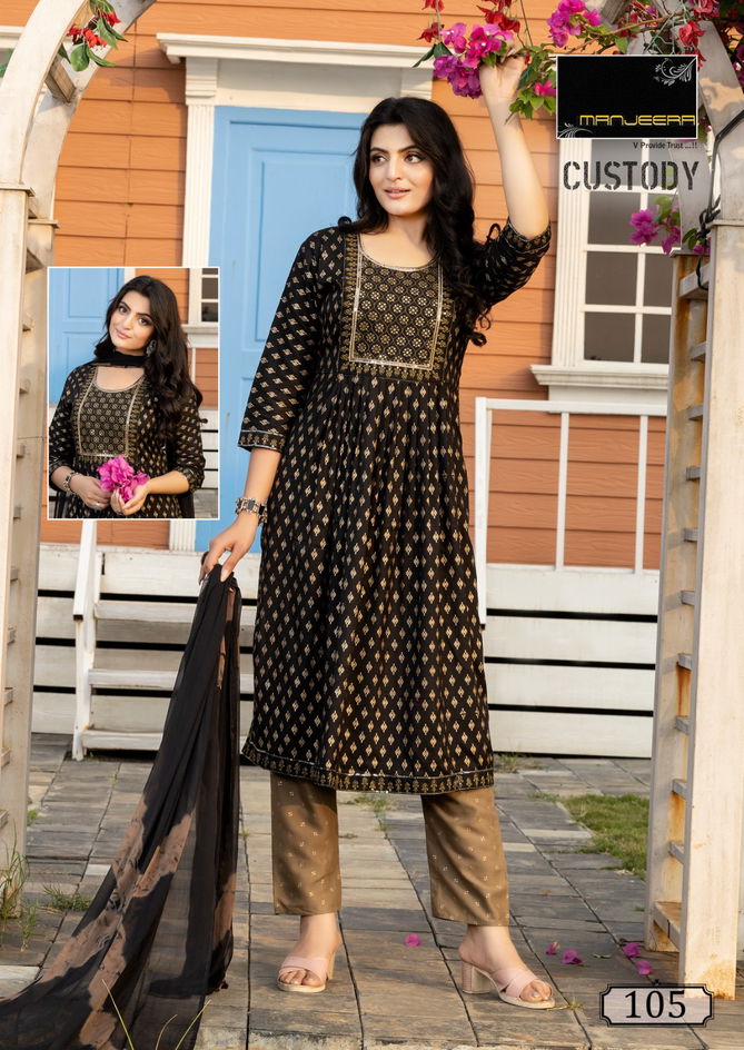 Custody By Manjeera Naira Cut Kurti With Bottom Dupatta Catalog
